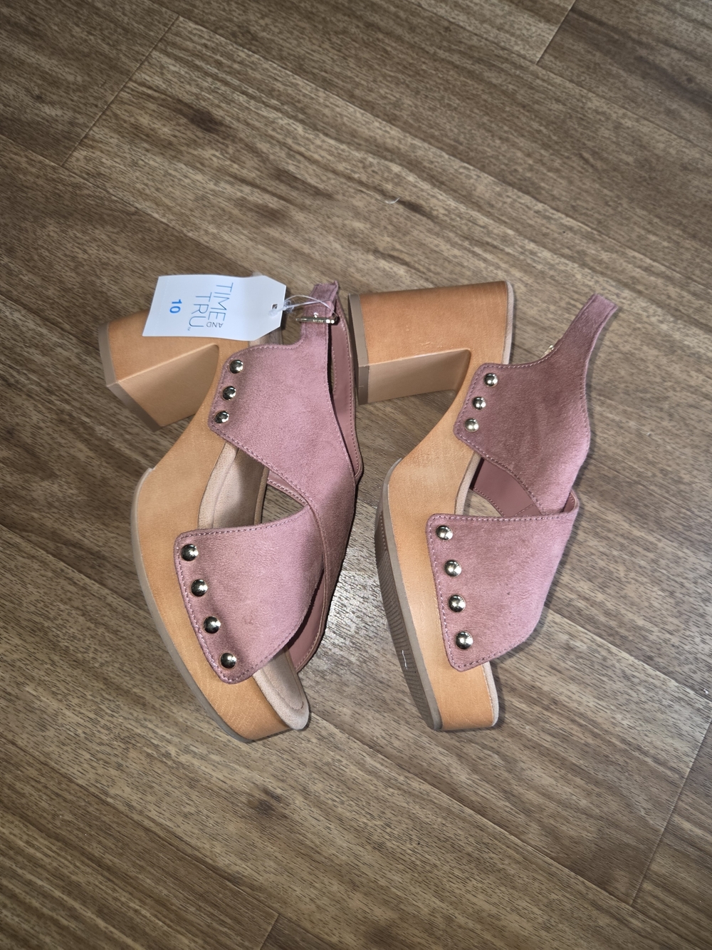 Time and Tru Rose Pink Suede Platform Slingback Sandals